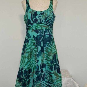 Evan Picone Green Leaf Print Midi Dress